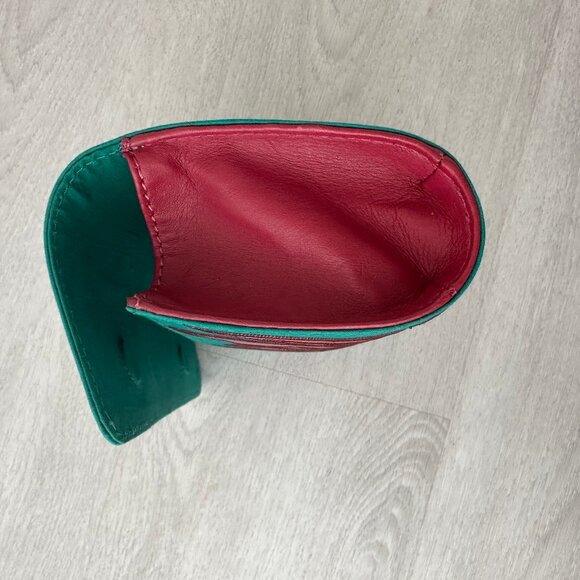 Nanette Lepore Clutch Green Fuchsia Pink Leather Leaves Stitched (Never Worn) - Picture 7 of 8